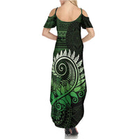 New Zealand Maori Koru Fern Family Matching Summer Maxi Dress and Hawaiian Shirt Spiral Polynesian Style Green LT05 - Polynesian Pride