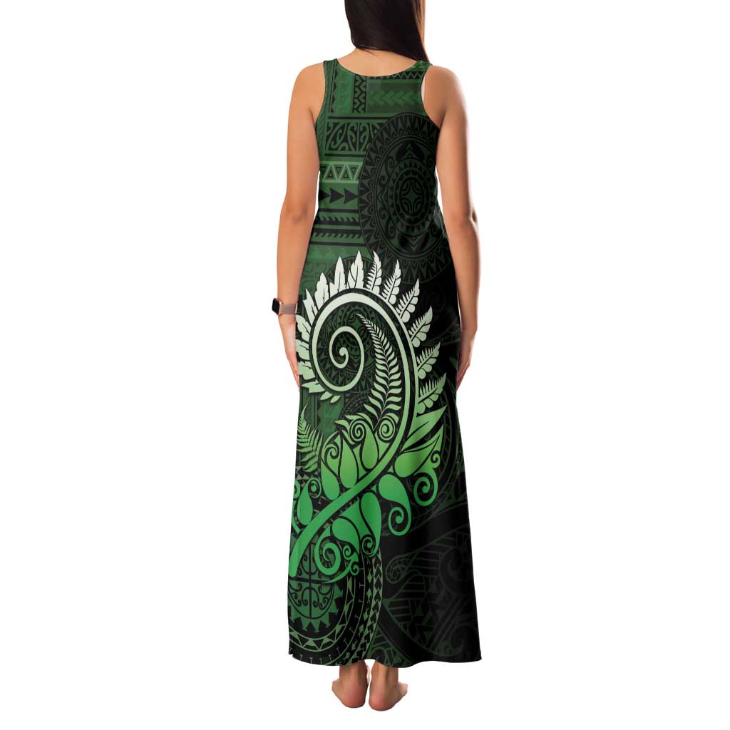 New Zealand Maori Koru Fern Family Matching Tank Maxi Dress and Hawaiian Shirt Spiral Polynesian Style Green LT05 - Polynesian Pride