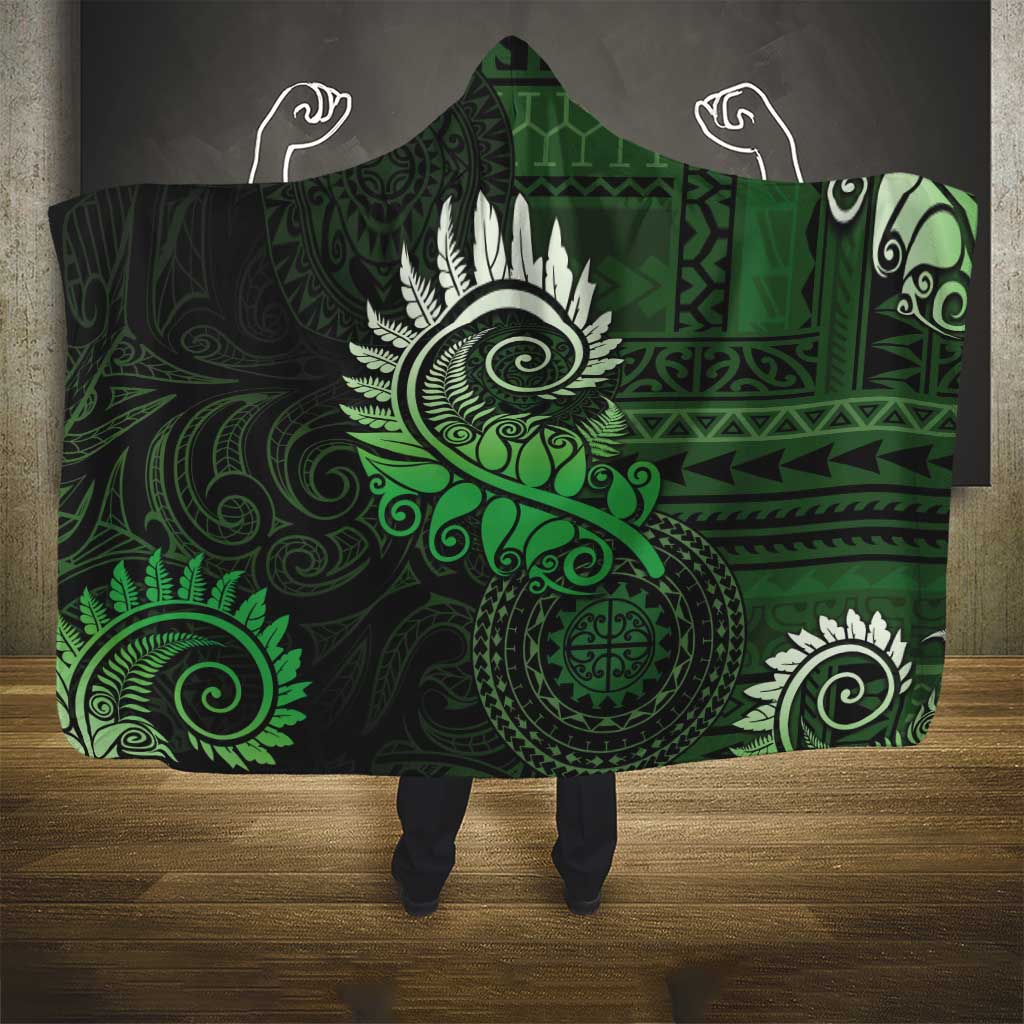 New Zealand Maori Koru Fern Hooded Blanket Spiral Polynesian Style Green