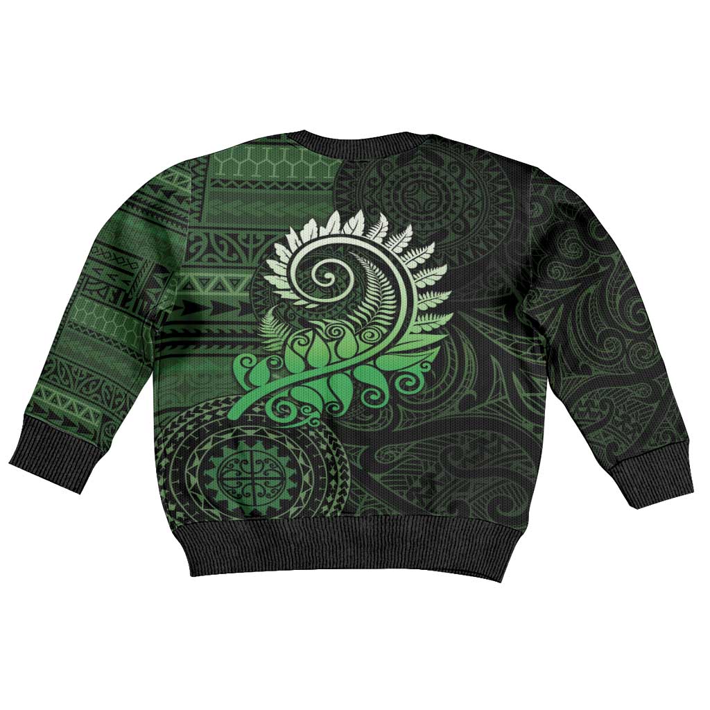 New Zealand Maori Koru Fern Kid Ugly Christmas Sweater Spiral Polynesian Style Green LT05 - Polynesian Pride
