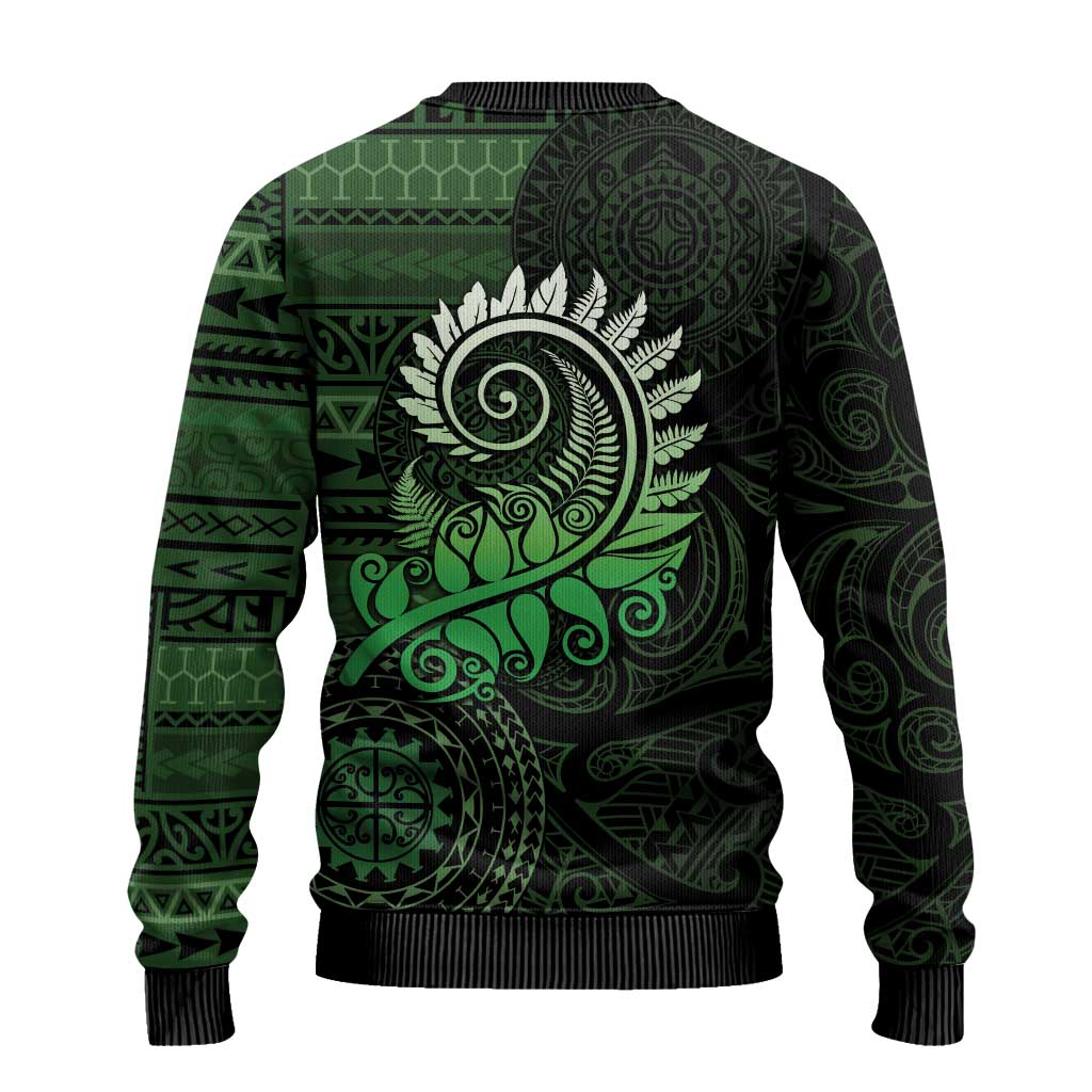 New Zealand Maori Koru Fern Ugly Christmas Sweater Spiral Polynesian Style Green