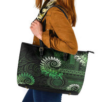 New Zealand Maori Koru Fern Leather Tote Bag Spiral Polynesian Style Green LT05 Green - Polynesian Pride