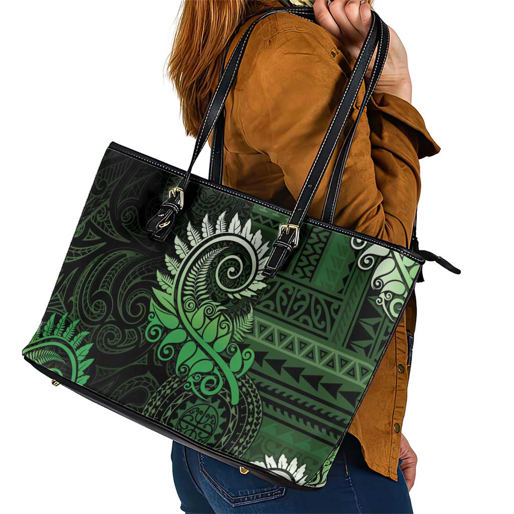New Zealand Maori Koru Fern Leather Tote Bag Spiral Polynesian Style Green LT05 - Polynesian Pride