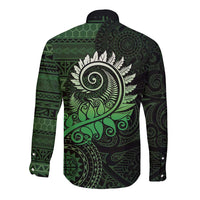 New Zealand Maori Koru Fern Long Sleeve Button Shirt Spiral Polynesian Style Green LT05 - Polynesian Pride