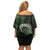 New Zealand Maori Koru Fern Off Shoulder Short Dress Spiral Polynesian Style Green