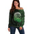 New Zealand Maori Koru Fern Off Shoulder Sweater Spiral Polynesian Style Green