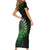 New Zealand Maori Koru Fern Short Sleeve Bodycon Dress Spiral Polynesian Style Green