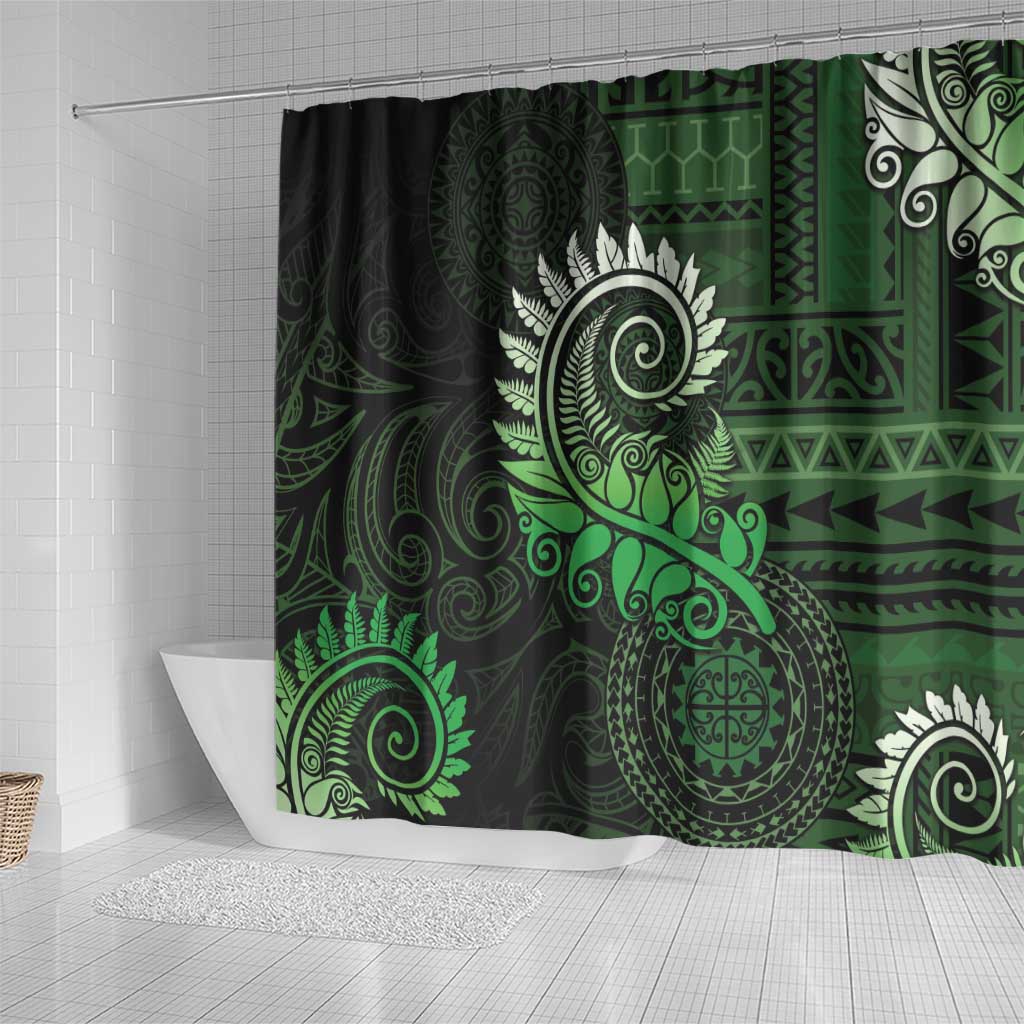 New Zealand Maori Koru Fern Shower Curtain Spiral Polynesian Style Green LT05 - Polynesian Pride