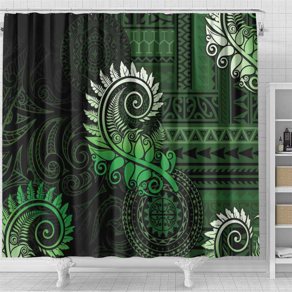 New Zealand Maori Koru Fern Shower Curtain Spiral Polynesian Style Green LT05 - Polynesian Pride