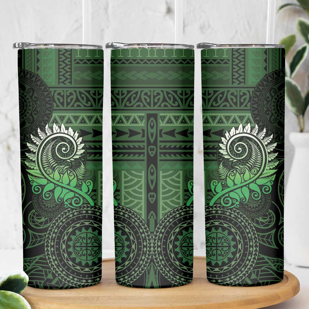 New Zealand Maori Koru Fern Skinny Tumbler Spiral Polynesian Style Green LT05 - Polynesian Pride