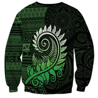 New Zealand Maori Koru Fern Sweatshirt Spiral Polynesian Style Green