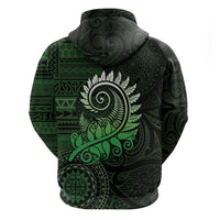 New Zealand Maori Koru Fern Zip Hoodie Spiral Polynesian Style Green