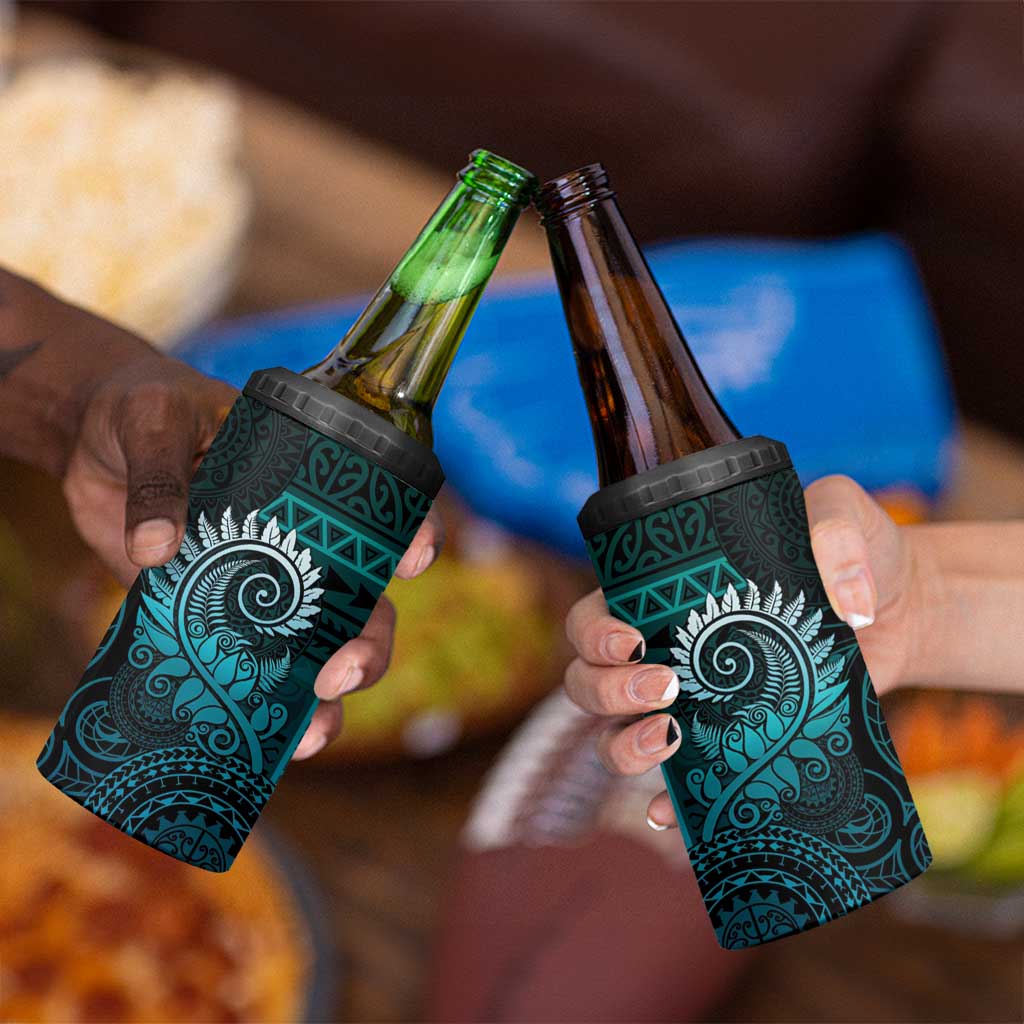 New Zealand Maori Koru Fern 4 in 1 Can Cooler Tumbler Spiral Polynesian Style Aqua Gradient LT05 - Polynesian Pride