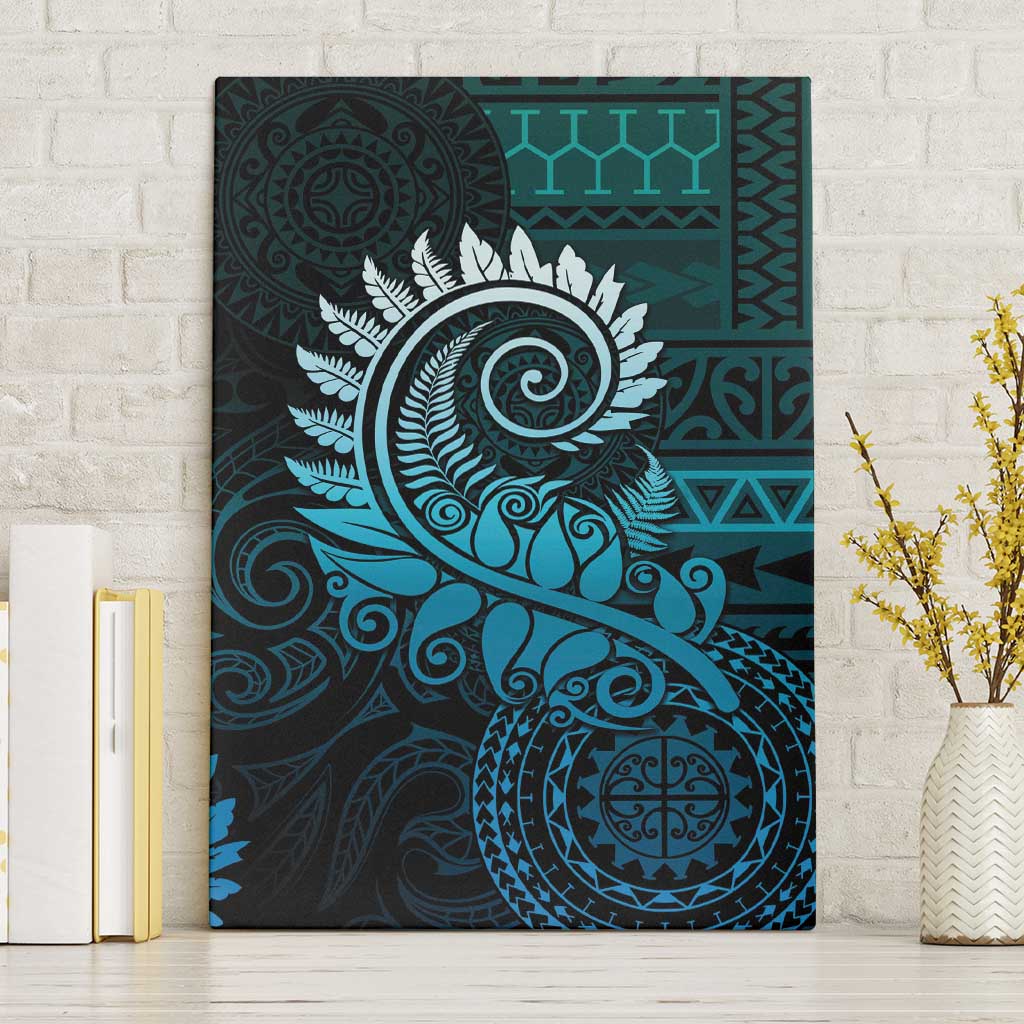 New Zealand Maori Koru Fern Canvas Wall Art Spiral Polynesian Style Aqua Gradient