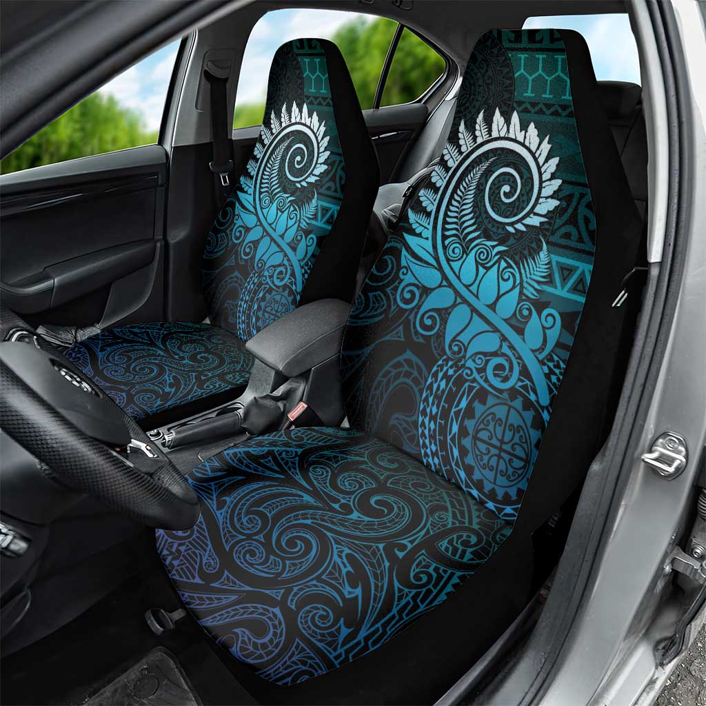 New Zealand Maori Koru Fern Car Seat Cover Spiral Polynesian Style Aqua Gradient