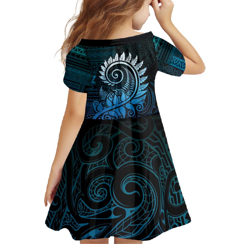New Zealand Maori Koru Fern Family Matching Off Shoulder Maxi Dress and Hawaiian Shirt Spiral Polynesian Style Aqua Gradient LT05 - Polynesian Pride