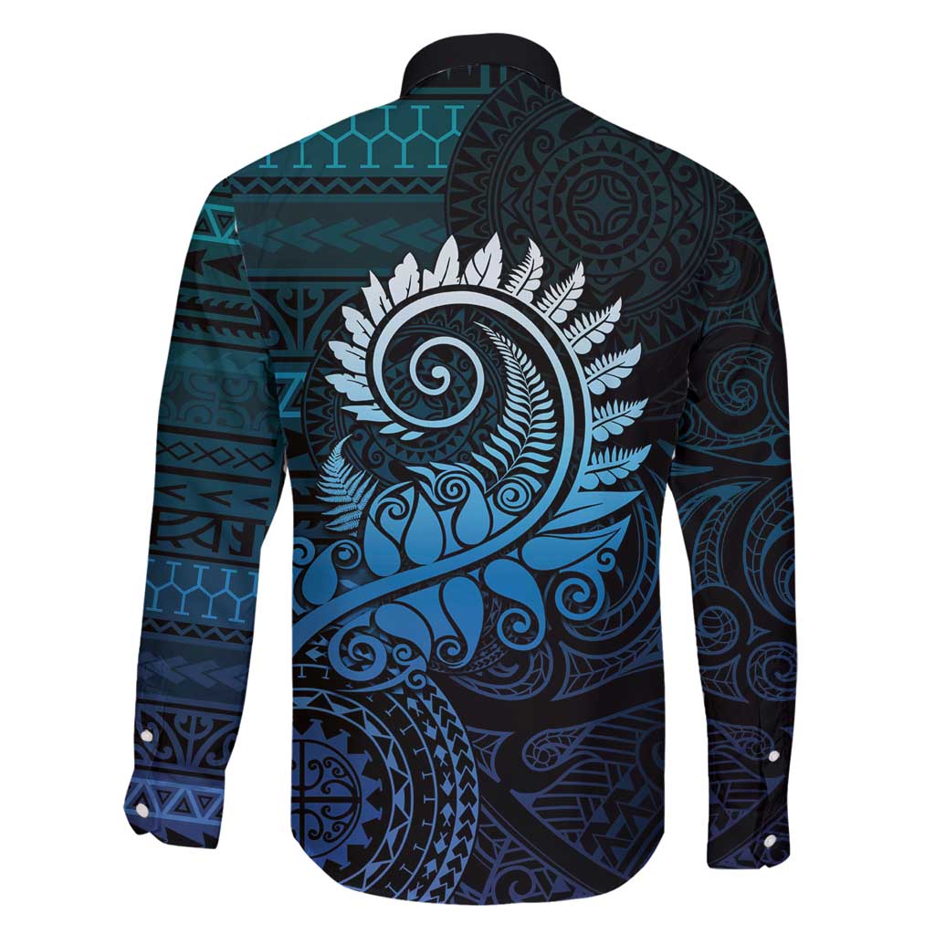New Zealand Maori Koru Fern Family Matching Off Shoulder Maxi Dress and Hawaiian Shirt Spiral Polynesian Style Aqua Gradient LT05 - Polynesian Pride