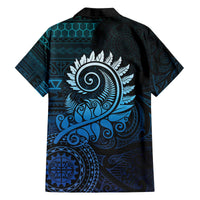New Zealand Maori Koru Fern Family Matching Off Shoulder Short Dress and Hawaiian Shirt Spiral Polynesian Style Aqua Gradient LT05 - Polynesian Pride