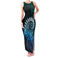 New Zealand Maori Koru Fern Family Matching Tank Maxi Dress and Hawaiian Shirt Spiral Polynesian Style Aqua Gradient LT05 Mom's Dress Aqua - Polynesian Pride