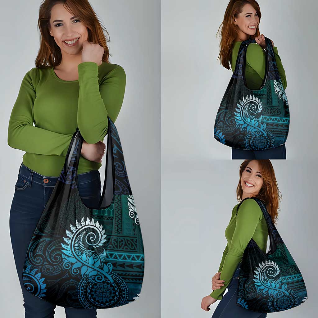 New Zealand Maori Koru Fern Grocery Bag Spiral Polynesian Style Aqua Gradient