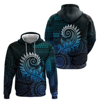 New Zealand Maori Koru Fern Hoodie Spiral Polynesian Style Aqua Gradient