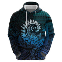 New Zealand Maori Koru Fern Hoodie Spiral Polynesian Style Aqua Gradient