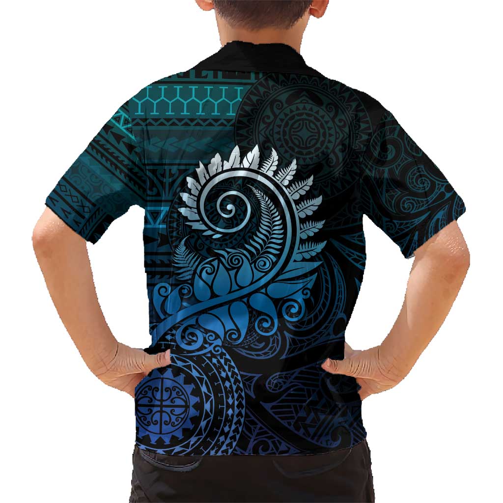 New Zealand Maori Koru Fern Kid Hawaiian Shirt Spiral Polynesian Style Aqua Gradient LT05 - Polynesian Pride