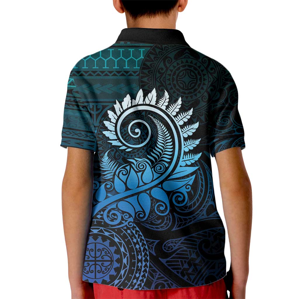 New Zealand Maori Koru Fern Kid Polo Shirt Spiral Polynesian Style Aqua Gradient LT05 - Polynesian Pride