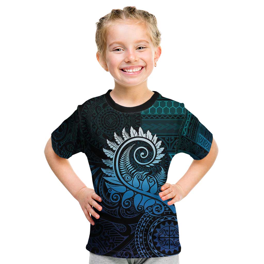 New Zealand Maori Koru Fern Kid T Shirt Spiral Polynesian Style Aqua Gradient LT05 Aqua - Polynesian Pride