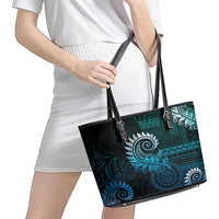 New Zealand Maori Koru Fern Leather Tote Bag Spiral Polynesian Style Aqua Gradient LT05 - Polynesian Pride