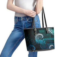 New Zealand Maori Koru Fern Leather Tote Bag Spiral Polynesian Style Aqua Gradient LT05 - Polynesian Pride