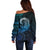 New Zealand Maori Koru Fern Off Shoulder Sweater Spiral Polynesian Style Aqua Gradient