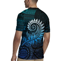 New Zealand Maori Koru Fern Rugby Jersey Spiral Polynesian Style Aqua Gradient