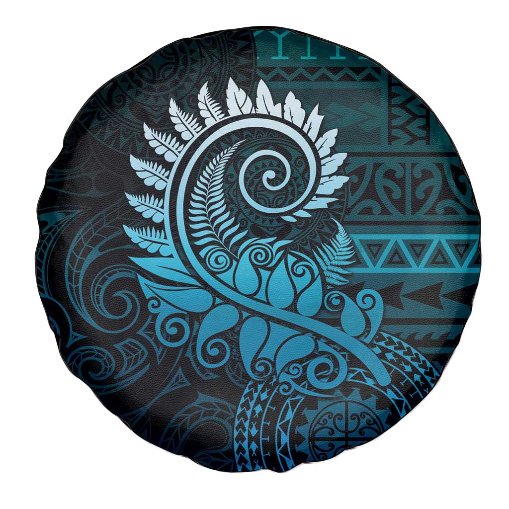 New Zealand Maori Koru Fern Spare Tire Cover Spiral Polynesian Style Aqua Gradient