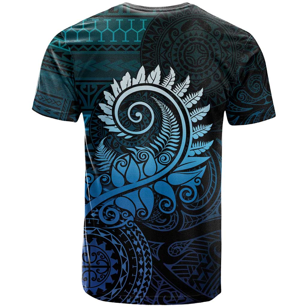 New Zealand Maori Koru Fern T Shirt Spiral Polynesian Style Aqua Gradient