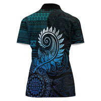 New Zealand Maori Koru Fern Women Polo Shirt Spiral Polynesian Style Aqua Gradient