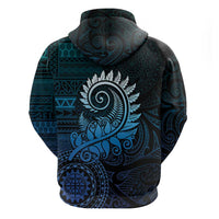 New Zealand Maori Koru Fern Zip Hoodie Spiral Polynesian Style Aqua Gradient