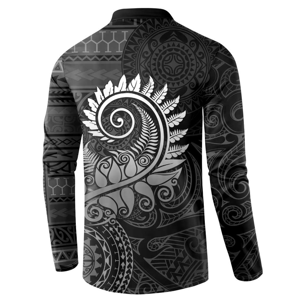 New Zealand Maori Koru Fern Button Sweatshirt Spiral Polynesian Style Gray LT05 - Polynesian Pride