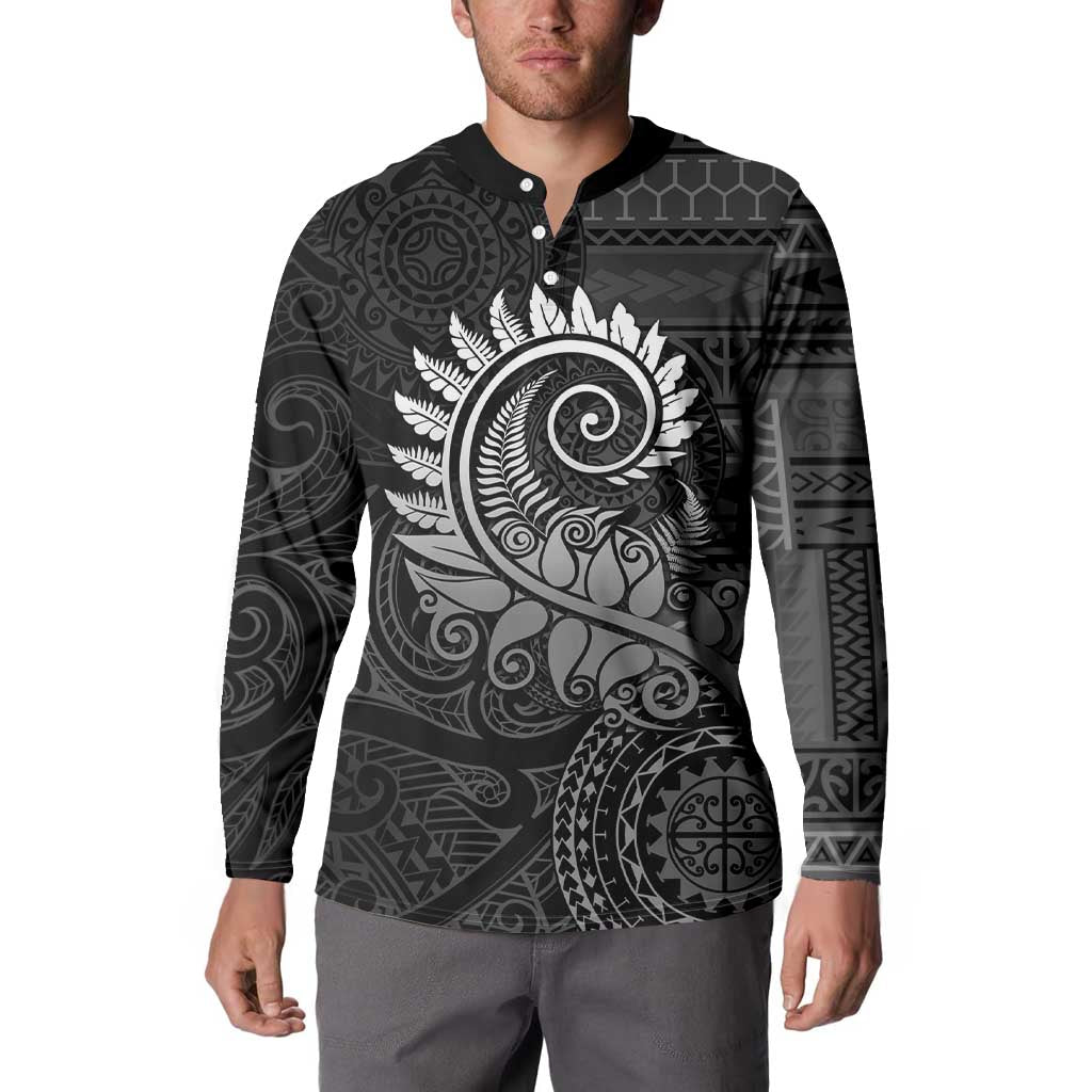 New Zealand Maori Koru Fern Button Sweatshirt Spiral Polynesian Style Gray LT05 - Polynesian Pride