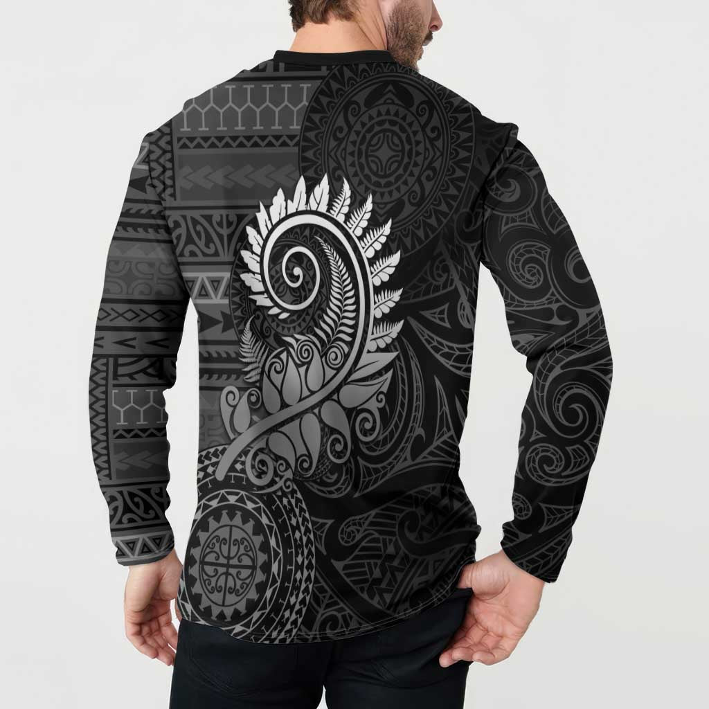 New Zealand Maori Koru Fern Button Sweatshirt Spiral Polynesian Style Gray LT05 - Polynesian Pride