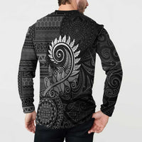 New Zealand Maori Koru Fern Button Sweatshirt Spiral Polynesian Style Gray LT05 - Polynesian Pride