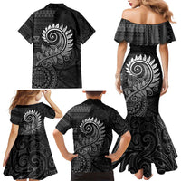 New Zealand Maori Koru Fern Family Matching Mermaid Dress and Hawaiian Shirt Spiral Polynesian Style Gray LT05 - Polynesian Pride