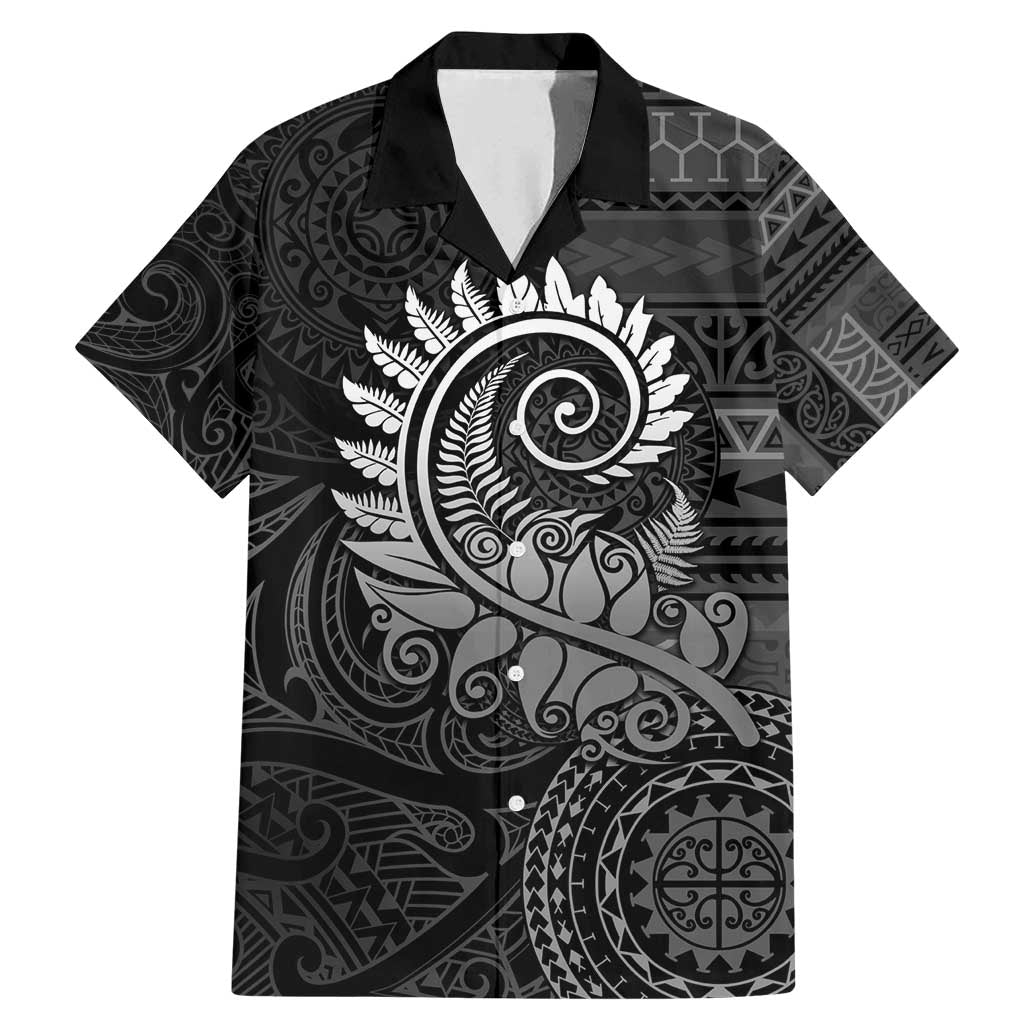 New Zealand Maori Koru Fern Family Matching Mermaid Dress and Hawaiian Shirt Spiral Polynesian Style Gray LT05 Dad's Shirt - Short Sleeve Gray - Polynesian Pride