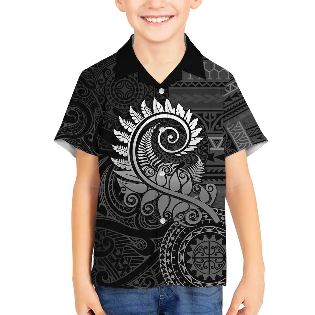 New Zealand Maori Koru Fern Family Matching Off Shoulder Maxi Dress and Hawaiian Shirt Spiral Polynesian Style Gray LT05 Son's Shirt Gray - Polynesian Pride