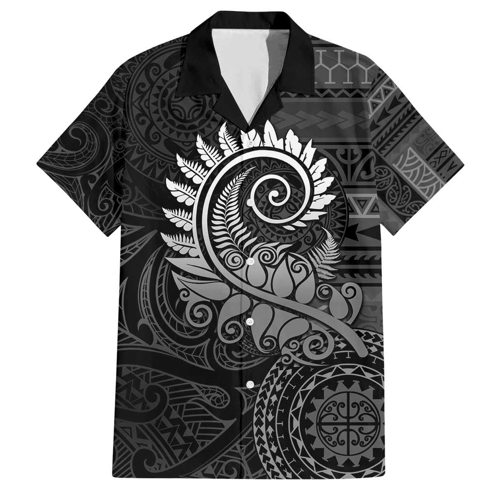 New Zealand Maori Koru Fern Family Matching Summer Maxi Dress and Hawaiian Shirt Spiral Polynesian Style Gray LT05 Dad's Shirt - Short Sleeve Gray - Polynesian Pride