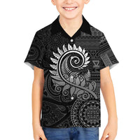 New Zealand Maori Koru Fern Family Matching Summer Maxi Dress and Hawaiian Shirt Spiral Polynesian Style Gray LT05 Son's Shirt Gray - Polynesian Pride
