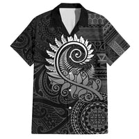 New Zealand Maori Koru Fern Family Matching Tank Maxi Dress and Hawaiian Shirt Spiral Polynesian Style Gray LT05 Dad's Shirt - Short Sleeve Gray - Polynesian Pride