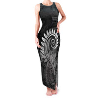 New Zealand Maori Koru Fern Family Matching Tank Maxi Dress and Hawaiian Shirt Spiral Polynesian Style Gray LT05 Mom's Dress Gray - Polynesian Pride