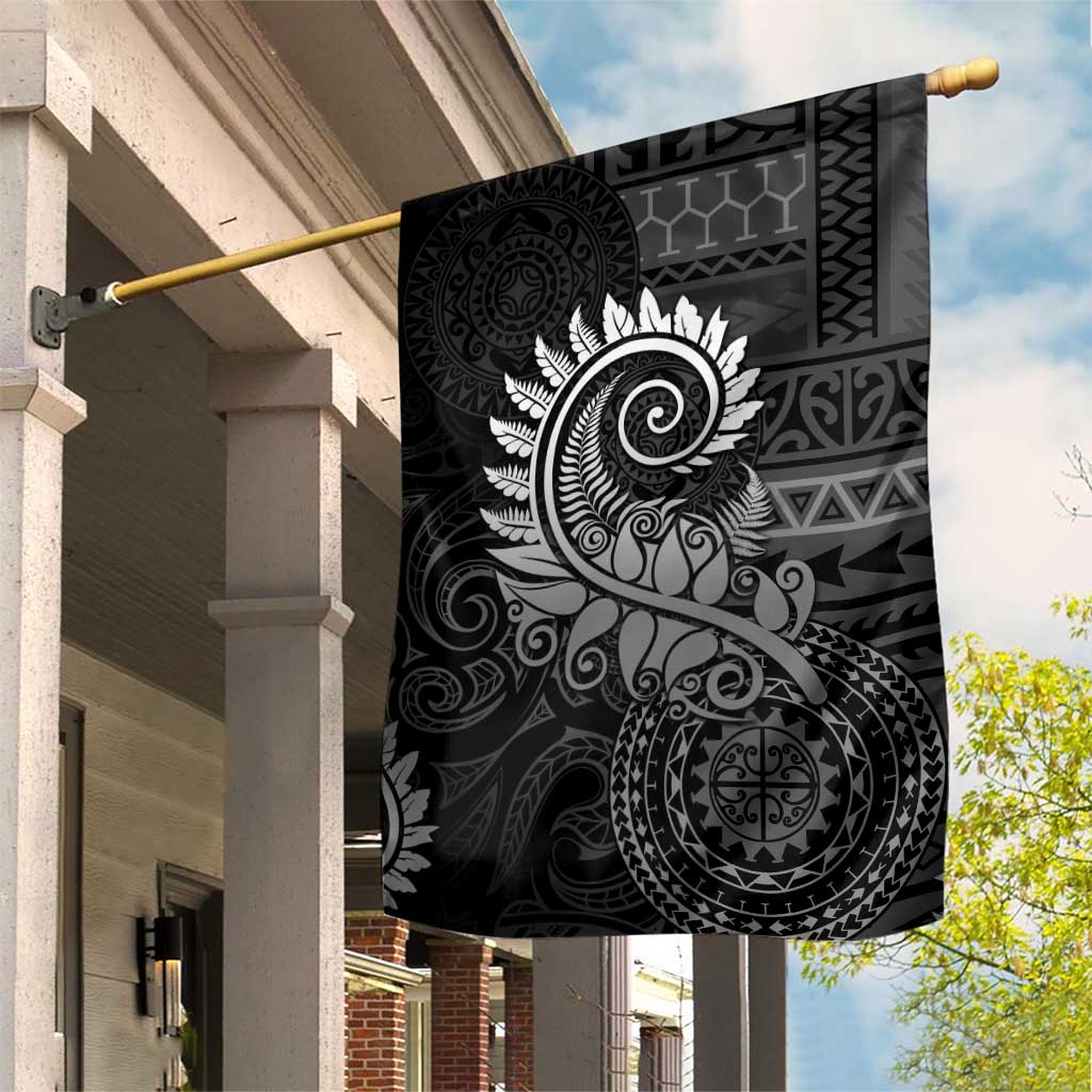 New Zealand Maori Koru Fern Garden Flag Spiral Polynesian Style Gray