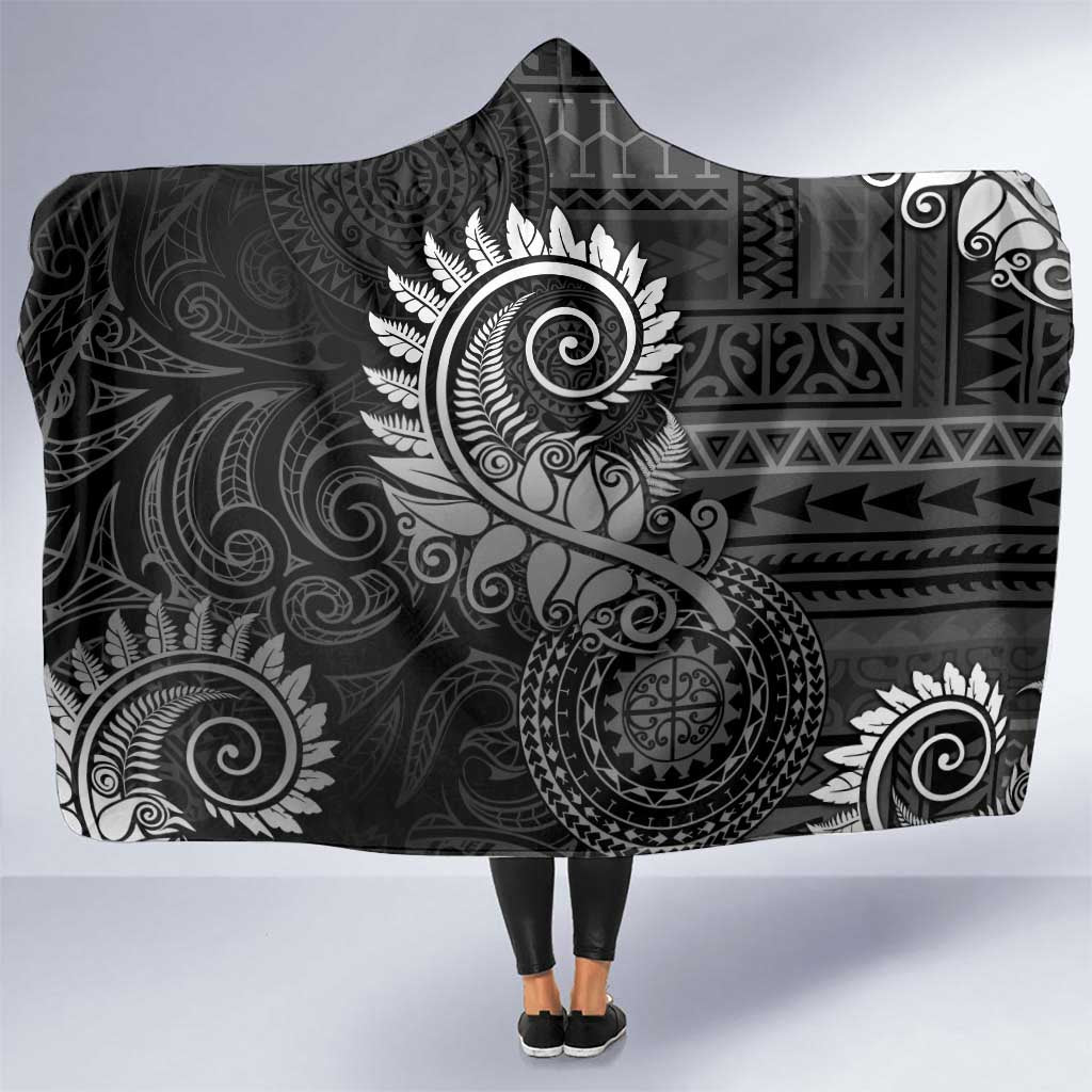 New Zealand Maori Koru Fern Hooded Blanket Spiral Polynesian Style Gray